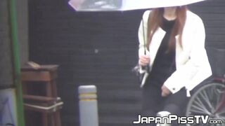 Japanese girls cant restrain themselves from peeing in the public toilet