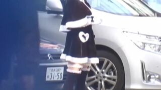 Asian teen dressed up for hidden camera in public
