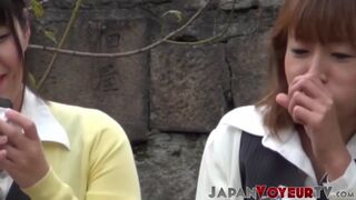 Japanese babes secretly taped while flashing panties