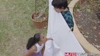 Ebony MILF Olivia Jayys workout teases pervy and handsome neighbor