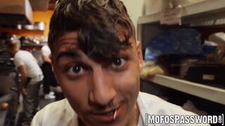 Hot studs take turns throating Violet Gem in a nasty gangbang