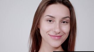 All-natural brunette Angelina S teases naked solo
