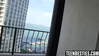 Cute little teens have a wild fuck fest with a lucky stud